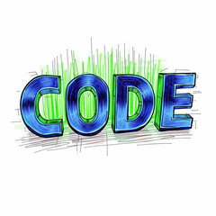 Wall Mural - stylized three-dimensional word code blue with a green background.