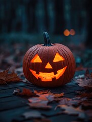 Sticker - Carved Pumpkin on Wooden Table