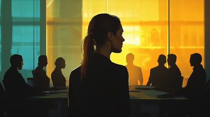 Wall Mural - Confident Woman Manager Standing in Front of Team in Meeting Room