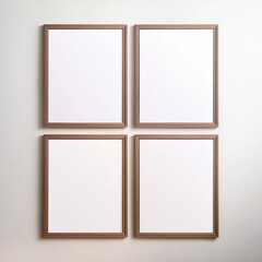 Wall Mural - Four small framed blank poster mockups in portrait on wall - Mockup