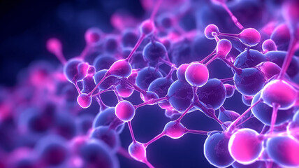 Wall Mural - Abstract background with glowing purple molecules , abstract, background, glowing, purple, molecules, science.

