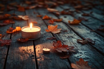 Sticker - Wooden Table with Lit Candle