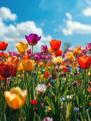 Wall Mural - Field of Flowers with Blue Sky