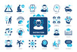 © Genestro - Distraction icon set. Attention, Hunger, Daydreaming, Anxiety, Source, Fatigue, Worrying, Illness. Duotone color solid icons