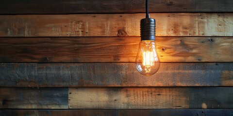 Wall Mural - Light Bulb on Wooden Wall