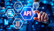 © Design_Stock - API Concept, Man Pointing at Digital Interface with Icons, Application Programming Interface, Technology and Data Integration, API Development, Connecting Software and Data with Technology