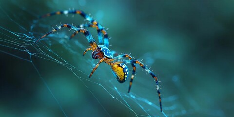 Macro shoot on a fantasy spider climbing on a spiderweb.