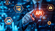© Design_Stock - API Concept, Man Pointing at Digital Interface with Icons, Application Programming Interface, Technology and Data Integration, API Development, Connecting Software and Data with Technology