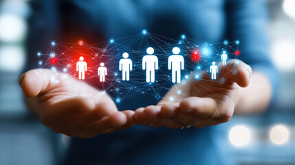 Leinwandbilder - Hands holding digital family tree, representing genetic connections and relationships. This visualization highlights importance of ancestry and personal heritage