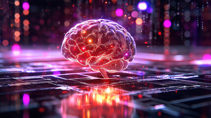 Leinwandbilder - digital brain representing artificial intelligence and data processing, surrounded by vibrant lights and circuits, symbolizes advanced technology and innovation