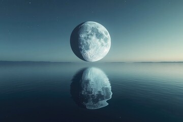 Wall Mural - Large moon over ocean