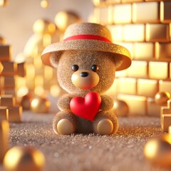 Wall Mural - Baby Teddy Bear with Heart Valentine