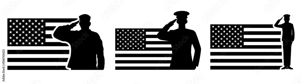 Military Salute with USA flage Vector Art icon set. American Soldier ...