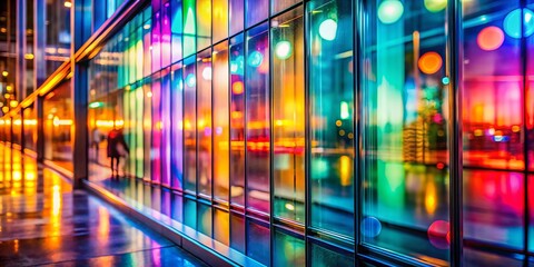 Sticker - Abstract Pastel Glass Wall, Colorful Lighted Background -  Modern Architectural Detail