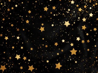 magical abstract black background with a golden stars pattern, a festive design for holiday or fanta