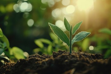 Wall Mural - Small plant emerging from soil