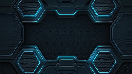 Blue tech background featuring circuit lines and hexagons, vector design for business, technology, or science themes.