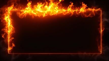 Wall Mural - abstract frame of flames and smoke on black background with copy space. rectangular border of bright