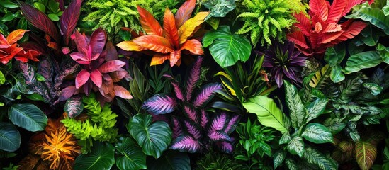 Wall Mural - Vibrant exotic plants and flowers in rich colors perfect for elevating interior and garden aesthetics via natural decor elements.