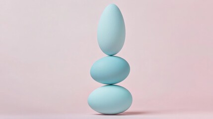 Balancing blue eggs on a pastel background symbolizing harmony meditation and creativity in food art and design