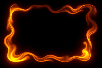 Wall Mural - abstract flames frame on black background with copy space. rectangular border of bright yellow fire.