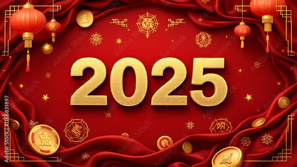 Chinese new year 2025,Chinese style in gold and red colors, red