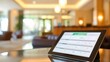 © Vanessa - Close-up of a digital tablet displaying a hotel booking interface with various room prices and options, emphasizing hotel pricing strategies. Convenience, promotion, tourism, additional services