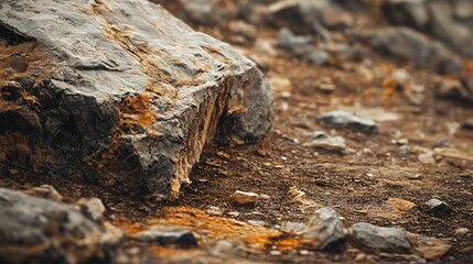 A rock is on the ground with a brownish color