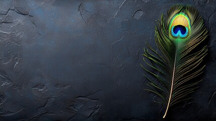 Wall Mural - a peacock feather on a black background