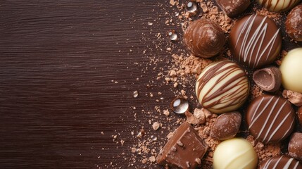 Wall Mural - A pile of chocolates on a wooden surface