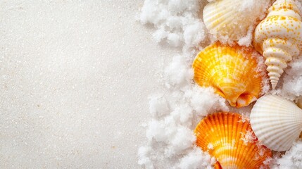 Wall Mural - A group of seashells sitting on top of a pile of snow