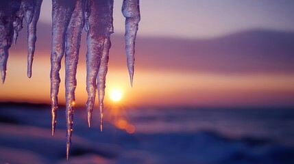 Canvas Print - Icicles Glimmering at Sunset Over Water