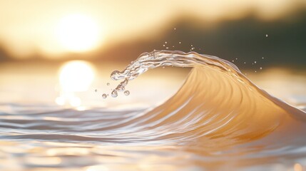 Poster - A wave breaking in the ocean with the sun setting behind it