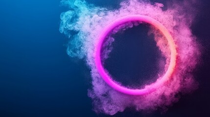 Wall Mural - a circle of pink and blue smoke on a dark blue background