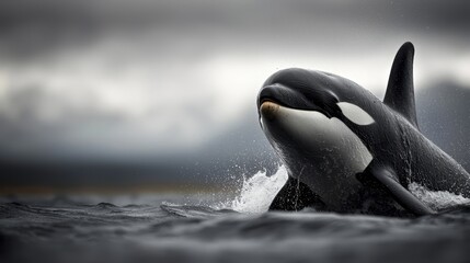 Wall Mural - A killer whale jumping out of the water