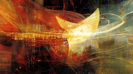 Wall Mural - abstract digital art with vibrant colors and dynamic shapes conveying energy and movement.