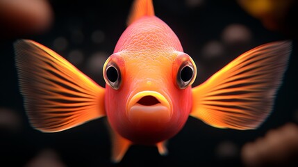 Wall Mural - A close up of a goldfish with a surprised look on its face