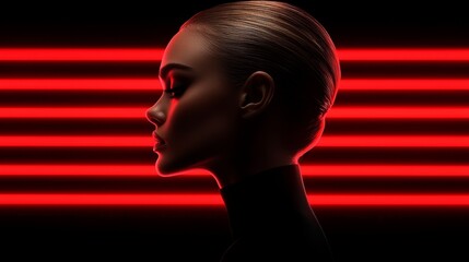 Poster -  A woman's face in front of a red and black background