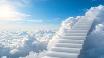 Wall Mural - A stairway leading up to the top of a cloud filled sky