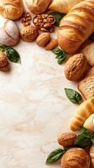 Wall Mural - A variety of breads and nuts on a marble surface