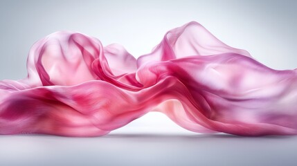 Poster - A pink silk fabric blowing in the wind on a gray background