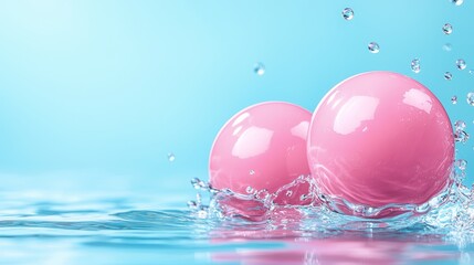 Wall Mural - Two pink spheres floating in the water with bubbles