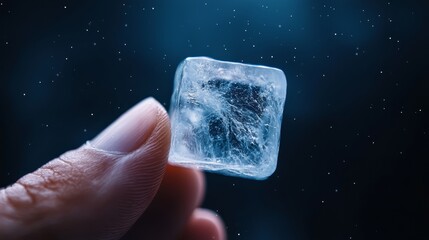 A person holding a piece of ice in their hand