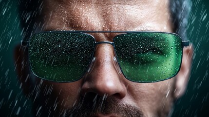 Poster - A man wearing a pair of sunglasses in the rain