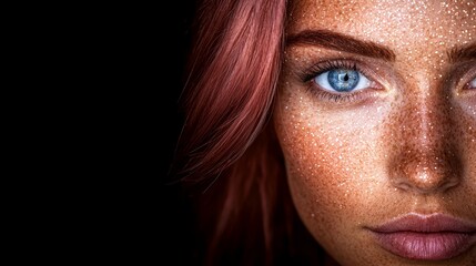 Wall Mural - A woman with red hair and blue eyes with freckles on her face