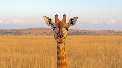 A giraffe standing in a field of tall grass