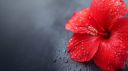 Wall Mural - A red flower with water droplets on it