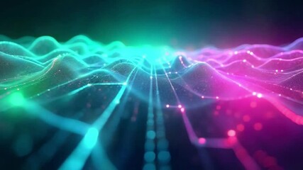 Abstract digital particle wave and lights background. technology concept motion background is 4K and a seamless loop