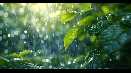 Wall Mural - Raindrops on Window Pane Close-Up, Generative AI illustration