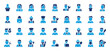 © nidhi07 - Set of Profession Avatar icon. Electrician, Driver, Worker, Painter, Barber, Teacher, Mending, Businessman, Programmer, Nurse, Beautician, Lecture, Doctor, Avatar, Plumber, Girl vector illustration.